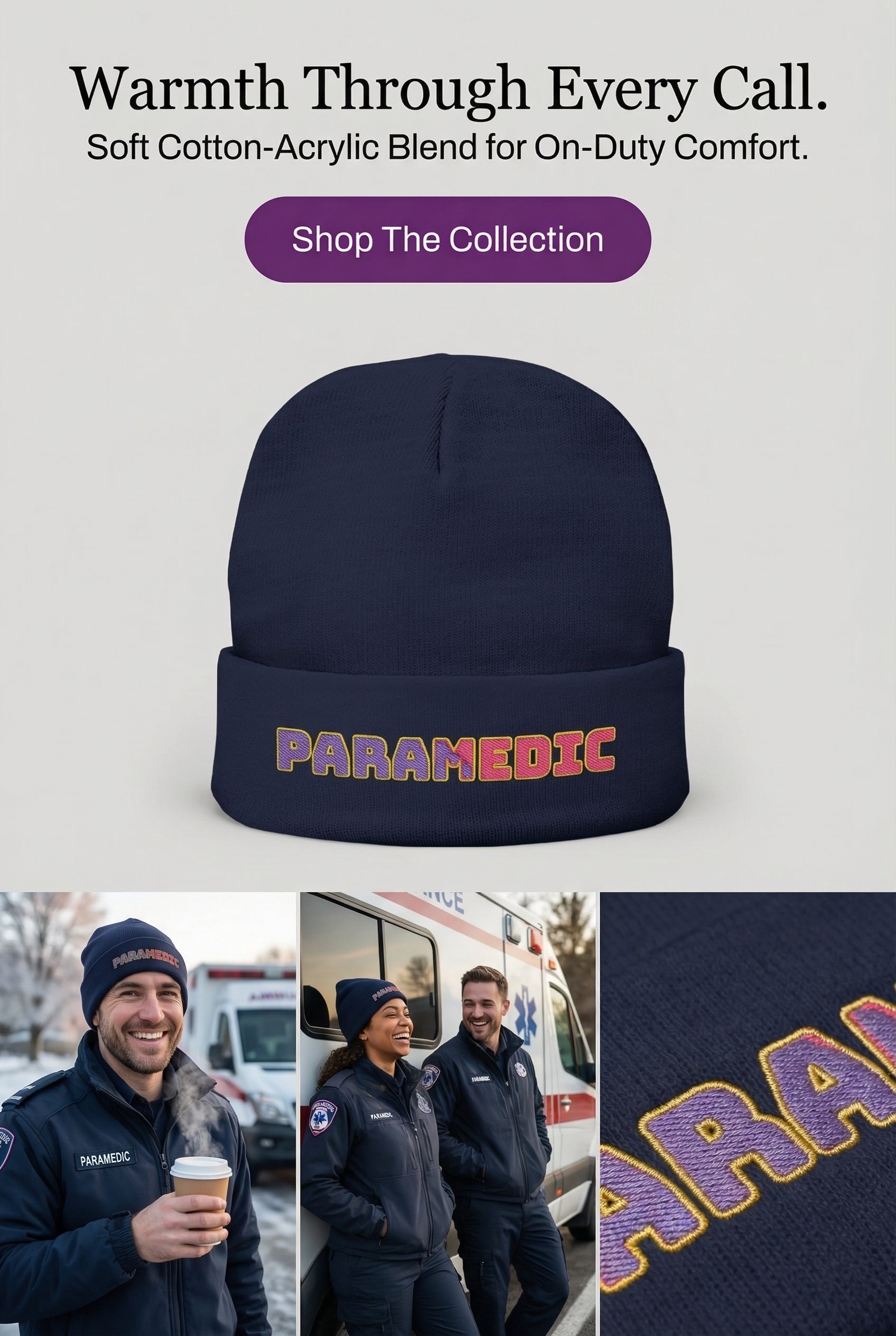 Embroidered Paramedic Beanie, Cotton Acrylic Blend Medic Hat